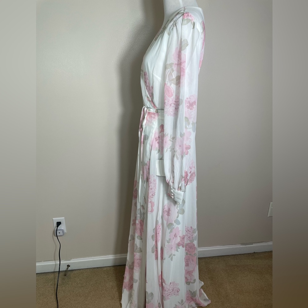 Lulu's Pink and White Floral Long Sleeve Wrap Dress - Picture 3 of 6